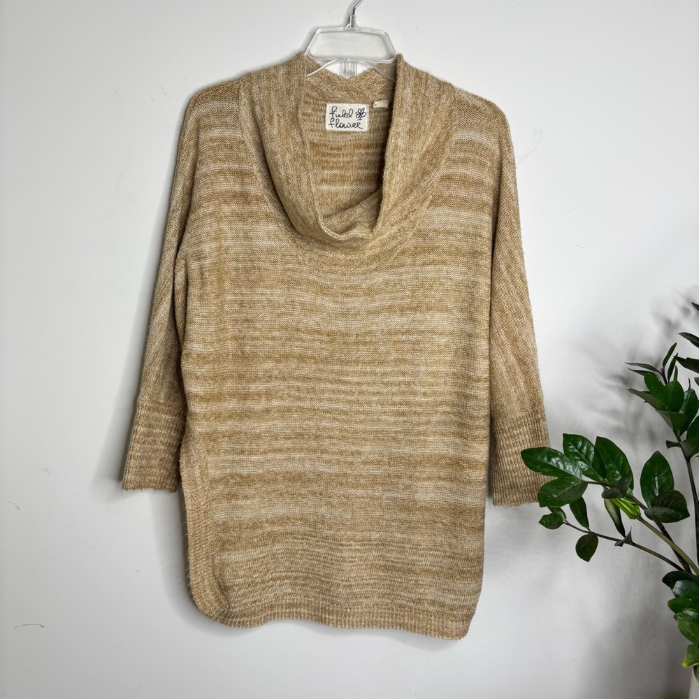 BN9 Anthropologie Field‎ Flower Oversized Sweater Heathered Gold Cowl Neck Small